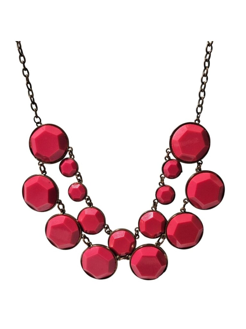Retro Bubble Bib Necklace Pink Faceted Beads Statement 60s 70s Fashion Jewelry